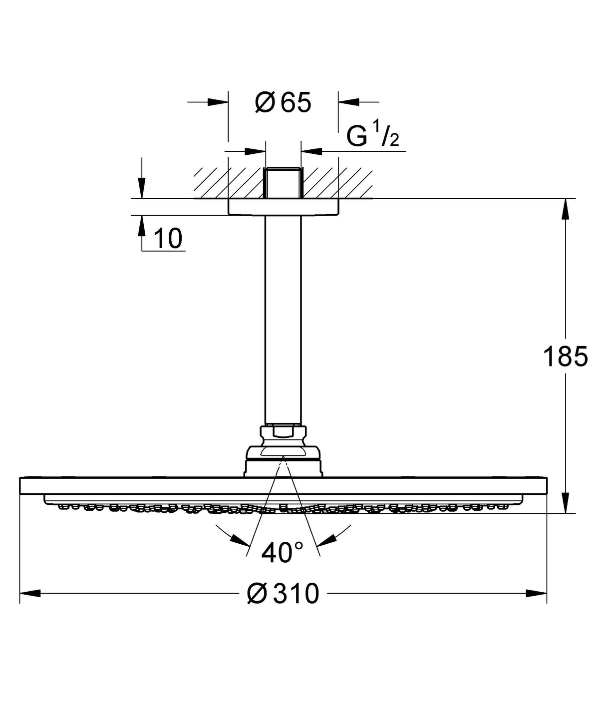 Grohe Rainshower Cosmopolitan Metal - Sistema de ducha Salida de techo color Supersteel Ref. 26067DC0