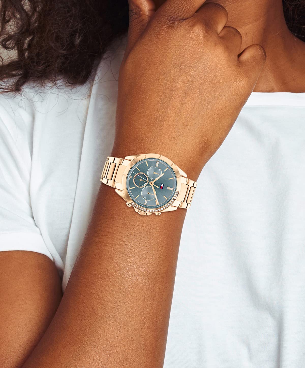 Tommy Hilfiger Reloj Analógico de Cuarzo Multifunción para Mujer con Correa de Acero Inoxidable de Oro Rosa - 1782386