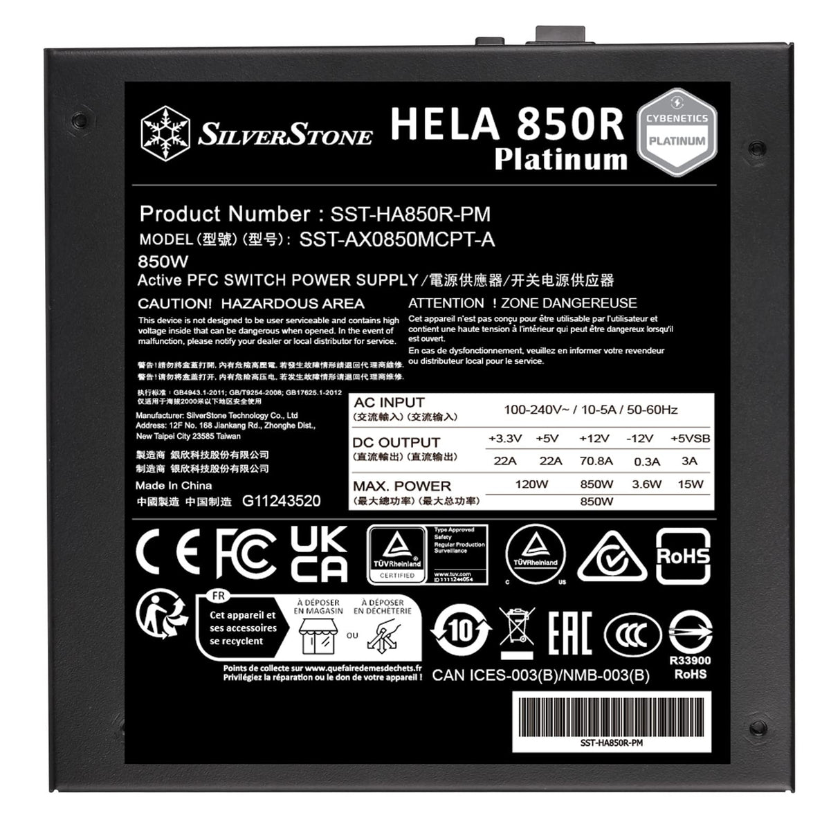 Silverstone SST-HA850R-PM - HELA Fuente de alimentación ATX Totalmente Modular PCIe 5.0 Cybenetics Platinum 850W