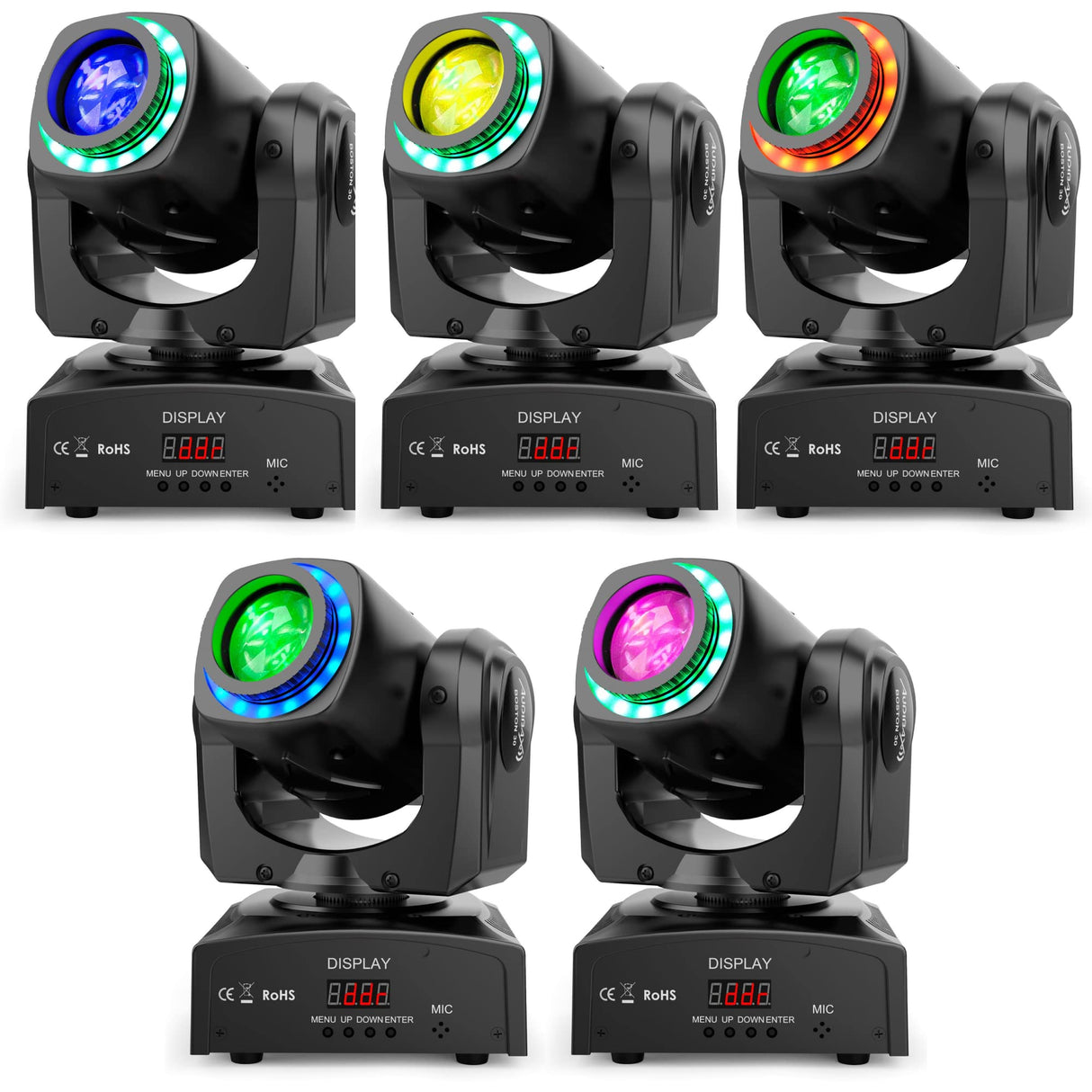 Audibax Boston 30 - Cabeza Móvil para Discoteca Con Anillo LED - Luces DJ - Foco Profesional Móvil - Cuenta Con 1 Luz de 30W y Anillo de Colores - Flash Discoteca