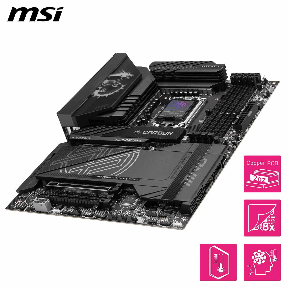 MSI MPG Z890 Carbon WiFi Placa Base ATX, Admite Intel Core Ultra (Serie 2), LGA 1851-110A SPS VRM, DDR5 Memory Boost 9200+ MT/s (OC), PCIe 5.0 x16 & 4.0 x16, M.2 Gen5