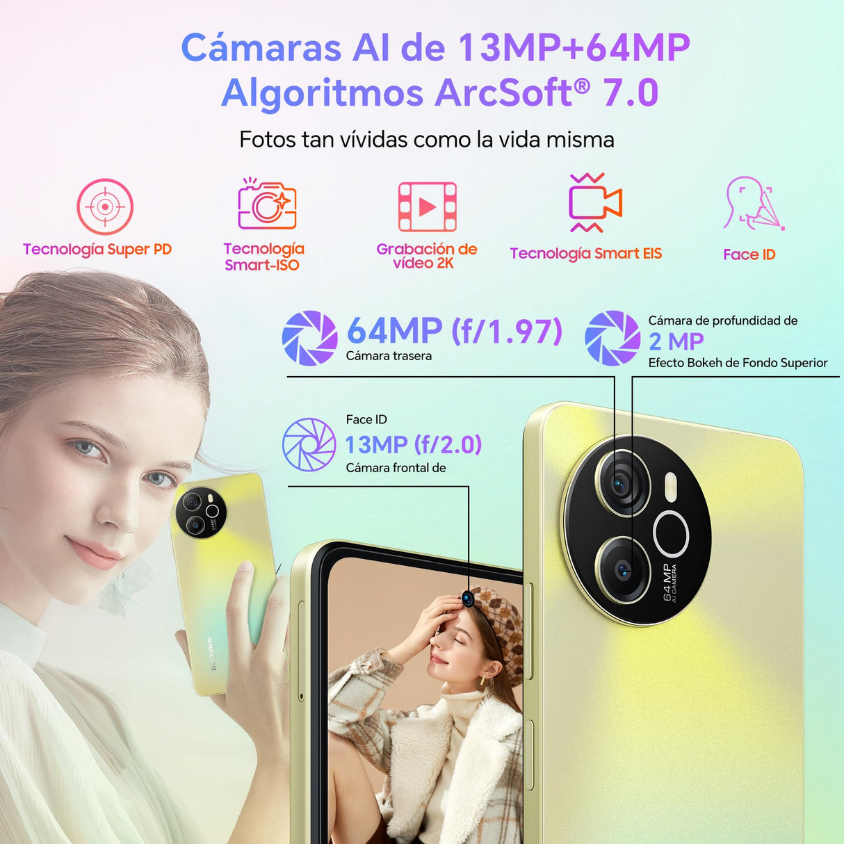 Blackview Smartphone 120Hz, 16GB+256GB(TF 2TB) Helio G99 Cámara de 64MP Telefono Movil Android 13, 6.78'' FHD+ 2.4K 5000mAh 33W Moviles con Dual 4G Octa-Core, NFC/Huella Digital/GPS