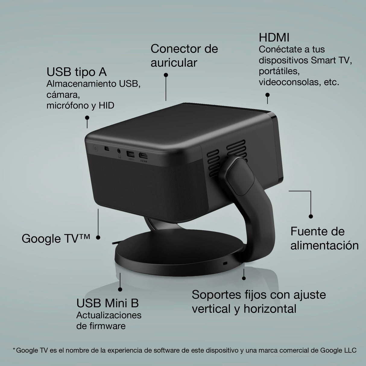 Epson EF-22B Mini Smart Laser Projector | Proyector Portátil Full HD, 1920 x 1080p, Altavoz Bluetooth de 5W, Proyección a Pared, Suelo o Techo, 1000 Lúmenes, Google TV | 150", Negro