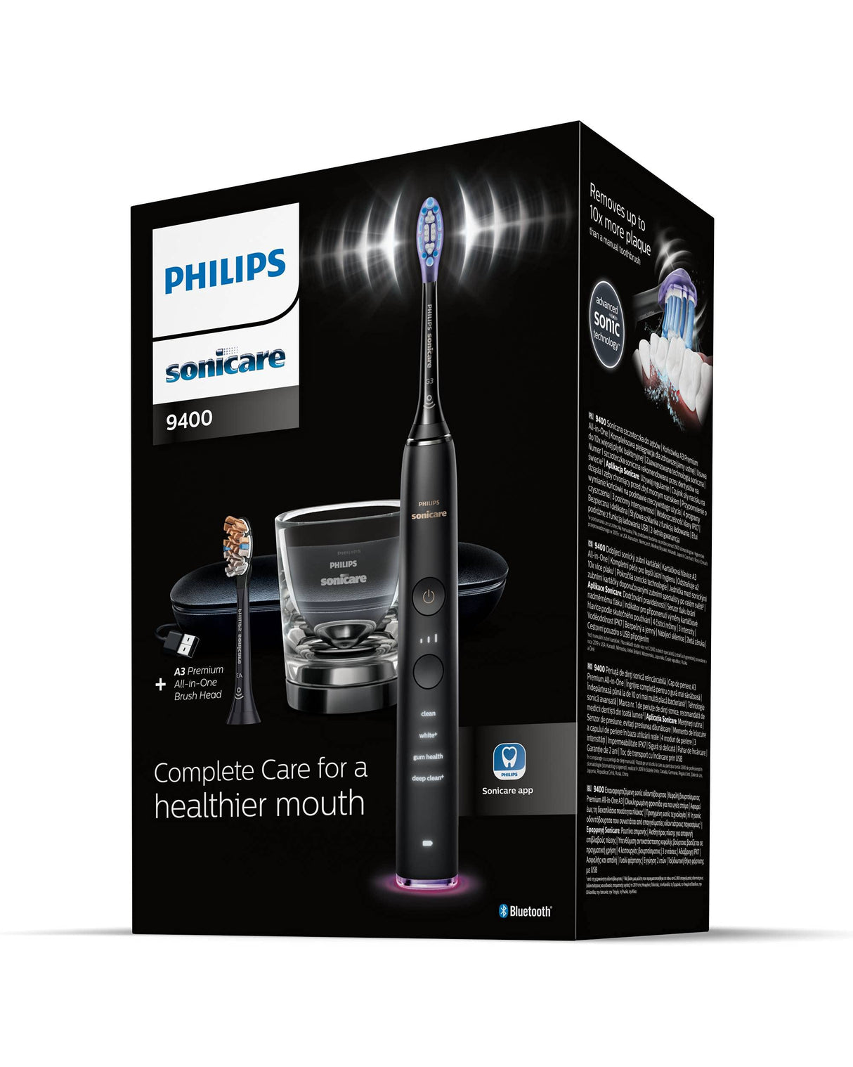 Philips Sonicare DiamondClean Smart 9400 Cepillo de dientes eléctrico, cepillo de dientes sónico con aplicación, sensor de presión, detección de cabezal de cepillo, 4 modos de cepillado y 3 niveles de