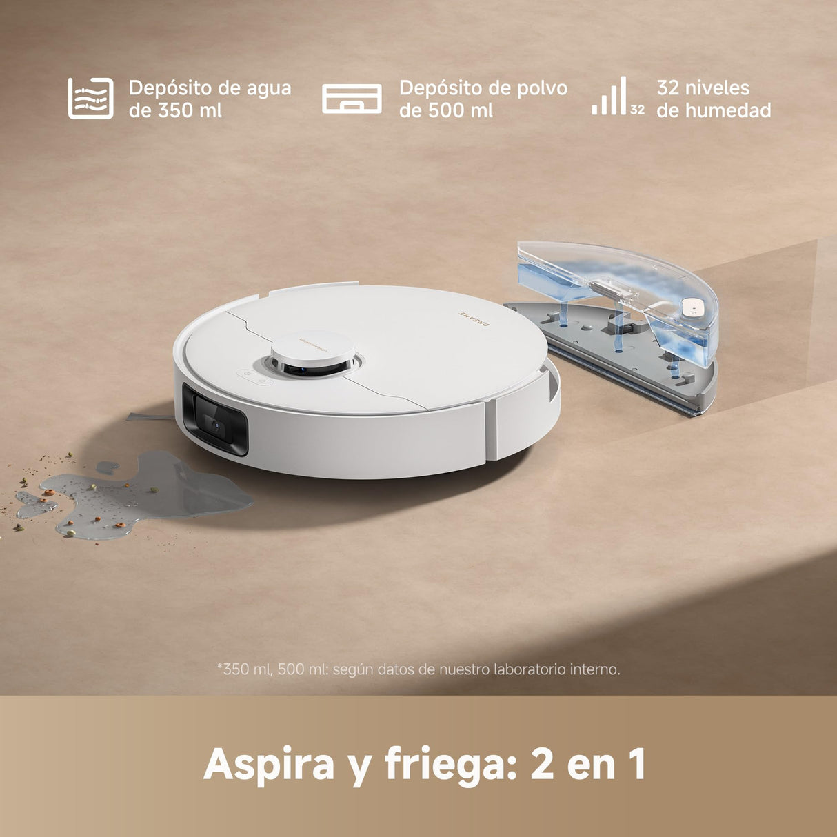 DREAME D20 Pro Plus Robot Aspirador y Fregado 2 en 1, 13.000 Pa, Cepillo Doble para Pelo de Mascotas, Limpieza de Esquinas, Vaciado, Navegación LDS, Esquiva con Láser, Suelos Duros/Alfombras, 5200 mAh