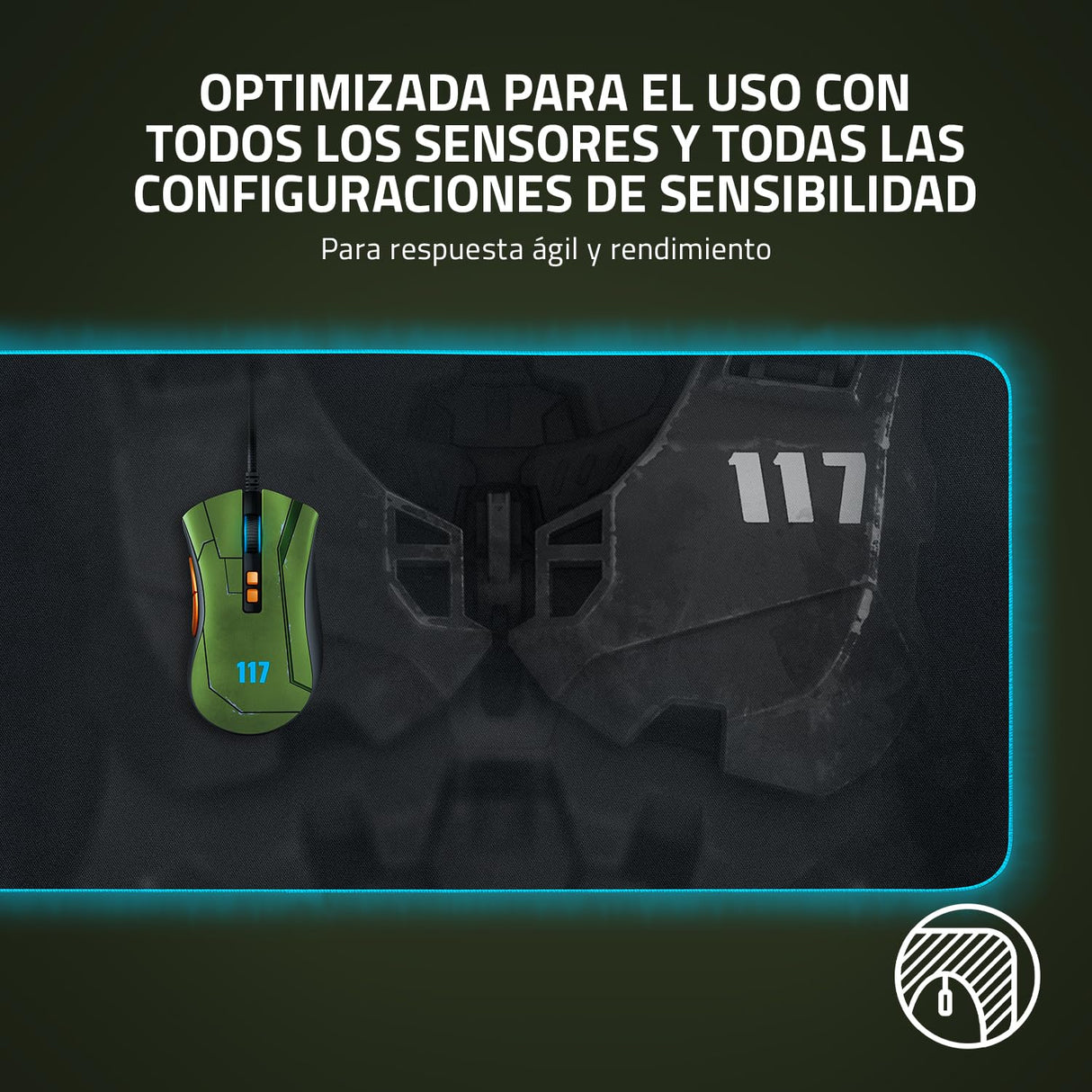 Razer Goliathus Extended Chroma Gaming Mouse Pad: iluminación RGB personalizable, material suave, control y velocidad equilibrados, base de goma antideslizante, Halo Infinite Edition