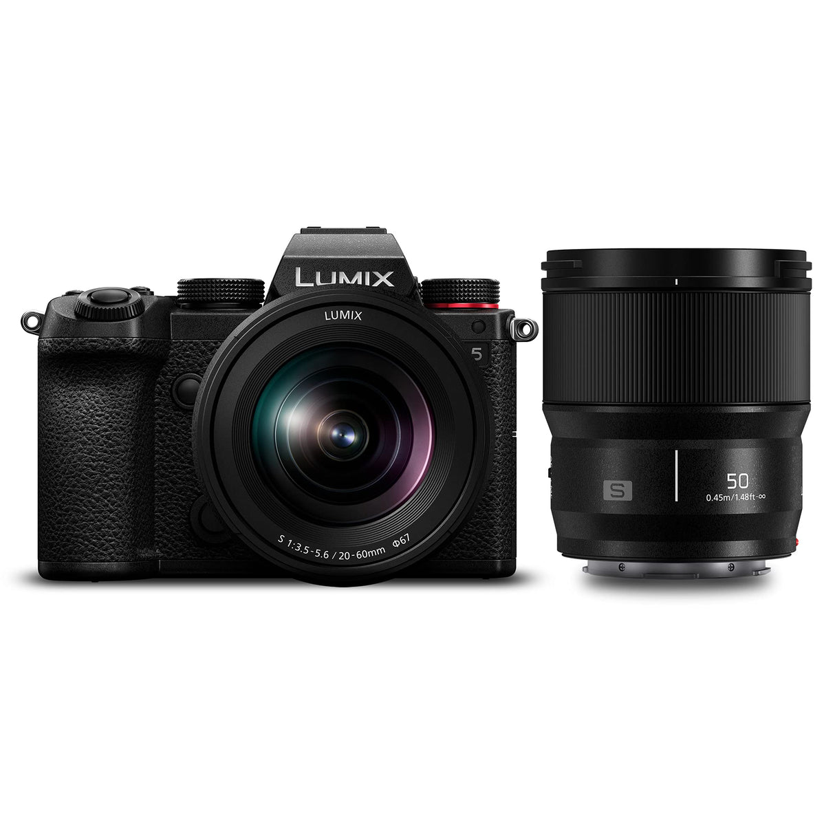 Panasonic LUMIX DC-S5 S5 Cámara sin Espejo de Marco Completo, grabación de Video 4K 60P con Pantalla abatible, Montaje en L, 20-60mm F3.5-5.6 y 50mm F1.8 Lentes, 5-Axis Dual I.S, (Negro)