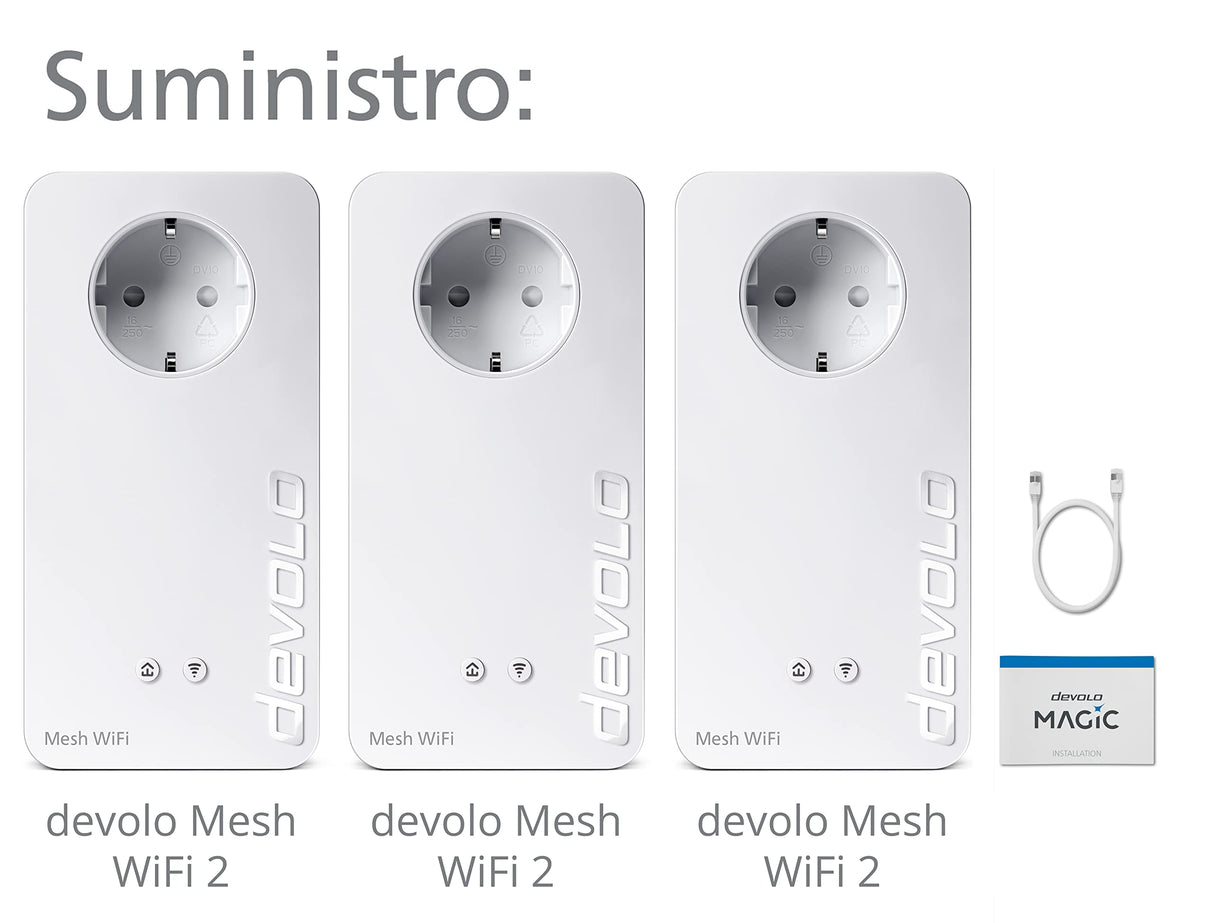 devolo Adaptador de Red WiFi, Kit multisala WiFi 2 de Malla, hasta 1200 Mbit/s, Red de Malla WiFi, 6 Puertos Gigabit LAN, Enchufe WLAN, dLAN 2.0, Color Blanco