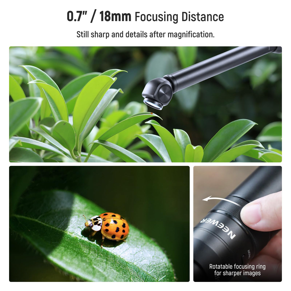 NEEWER Lente de sonda Macro 2X de 135° 18 mm con Rosca de 17 mm para grabación de Video de teléfono móvil, para Jaula de teléfono NEEWER/Funda de teléfono con Adaptador de Lente de 17 mm Compatible