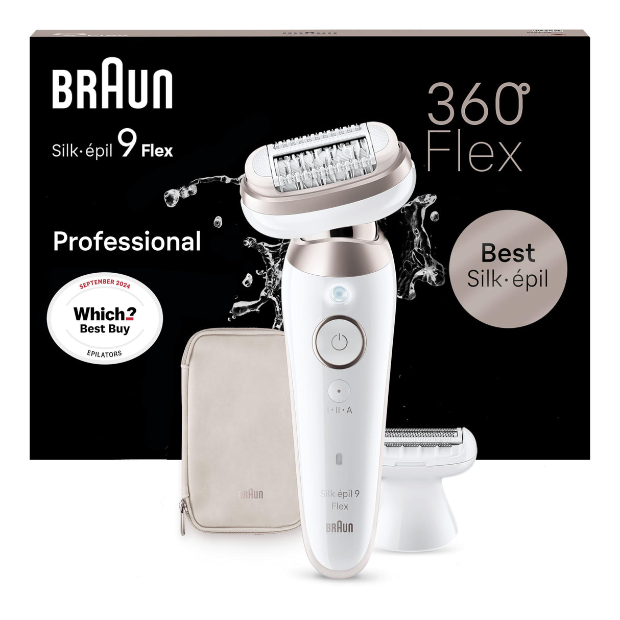 Braun Silk-épil 9 Flex Depiladora Mujer Depiladora Eléctrica Mujer con Cabezal Flexible 360° Para Depilación Simple, Wet & Dry, Piel Lisa Larga Dura, 9-030 3D, Blanco/Rosa