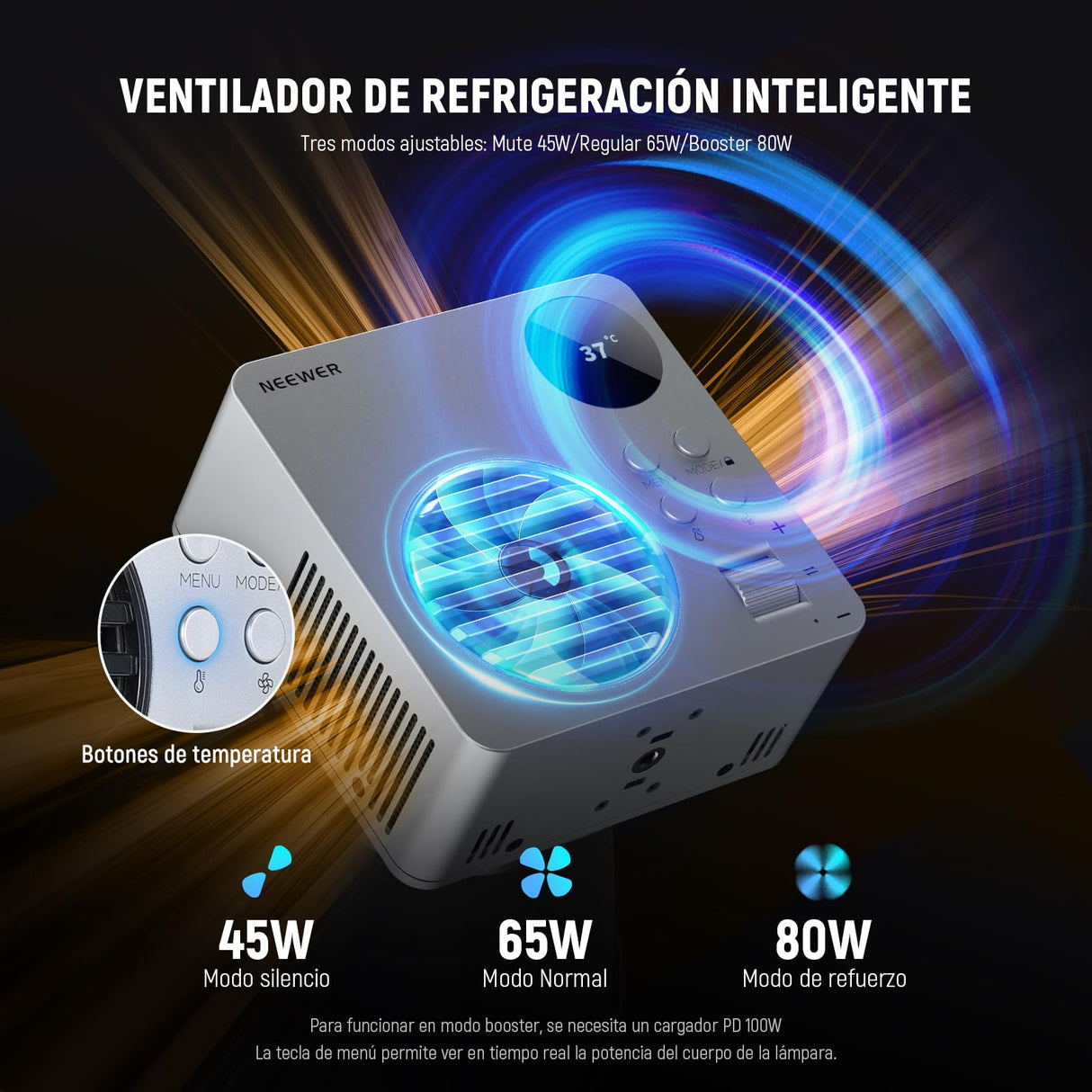 NEEWER HB80C RGBWW Luz Vídeo LED con Batería Incorporada 72Wh y PD 100W Carga Rápida, 80W Mini RGB COB Iluminación Salida Continua Foco Portátil con Montaje Bowens 2500K-7500K, 10400lux/m, 18 Efectos