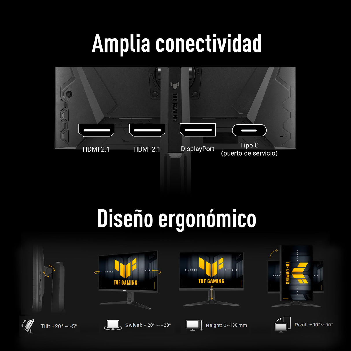 ASUS TUF Gaming VG27AQML5A Monitor de 27 Pulgadas QHD Fast IPS, 300Hz, 0.3ms, G-Sync y AMD FreeSync Premium, ELMB Sync, VESA, DisplayHDR 400, 95% DCI-P3, DisplayWidget Center, IA Gaming