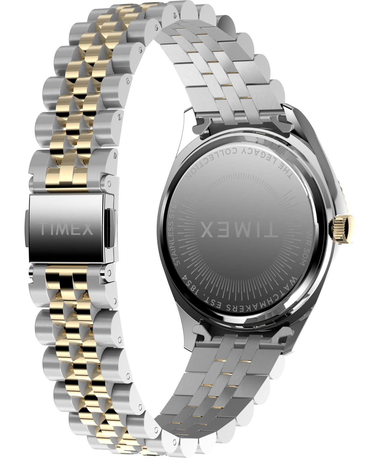 Timex Trend Reloj para Mujer, Pulsera de Acero Inoxidable Bicolor, Esfera Negra, Caja Dorada, 36 mm, TW2Y27900