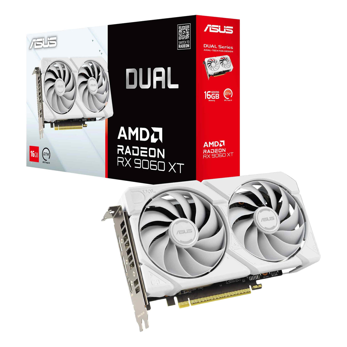 ASUS Dual Radeon RX 9060 XT 16 GB GDDR6 White Edition - Tarjeta gráfica (PCIe 5.0, HDMI 2.1b, DisplayPort 2.1a, diseño de 2,5 Ranuras, Ventilador Axial-Tech, tecnología 0dB)