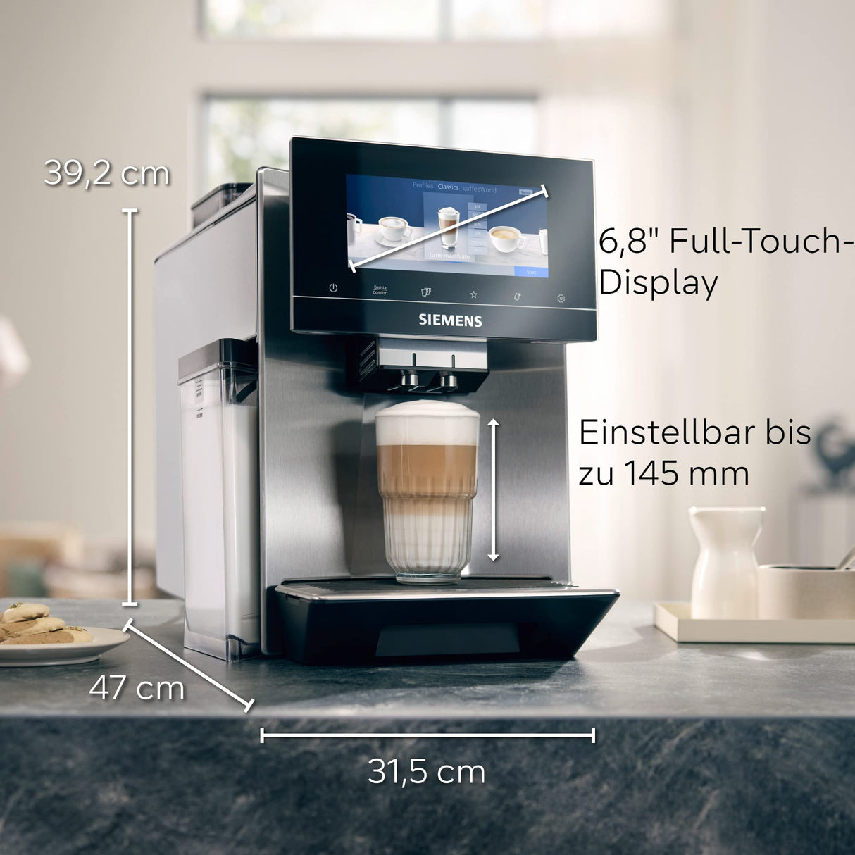 SIEMENS TQ907D03 Cafetera 1500, Plata, 47 x 31,5 x 39,2 cm