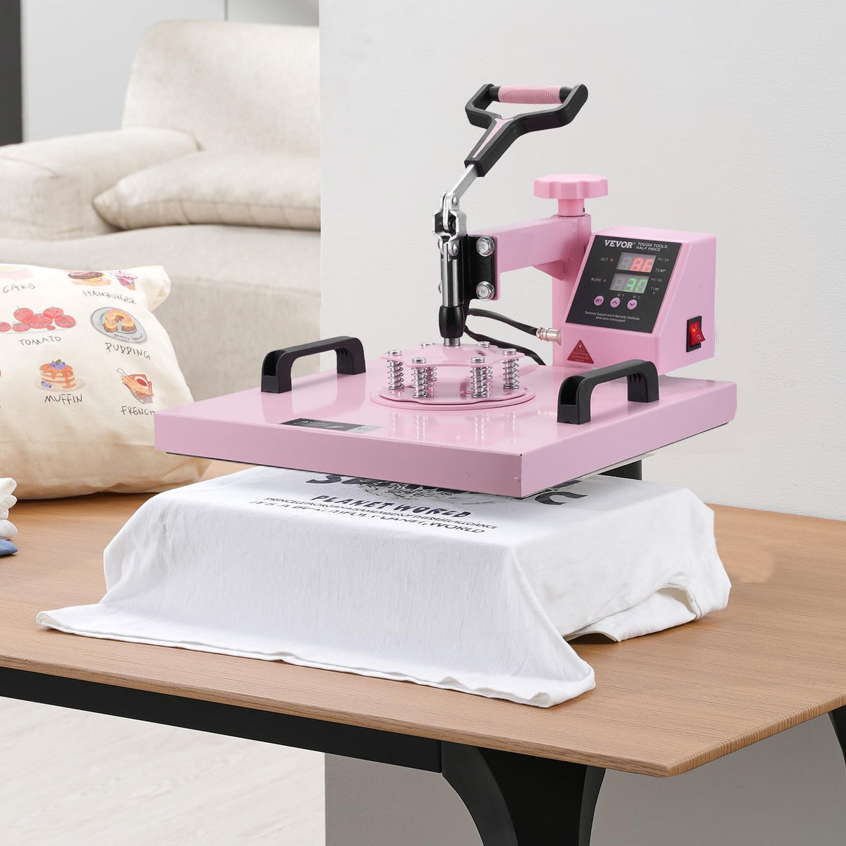 VEVOR 5 en 1 Máquina de Prensado por Calor con Prensa de Vaso de 887ml, 380 x 380 mm, Prensa Térmico con Giro de 360° y Control Digital Preciso para Camisetas, Tazas, Sombreros y Platos, Rosa