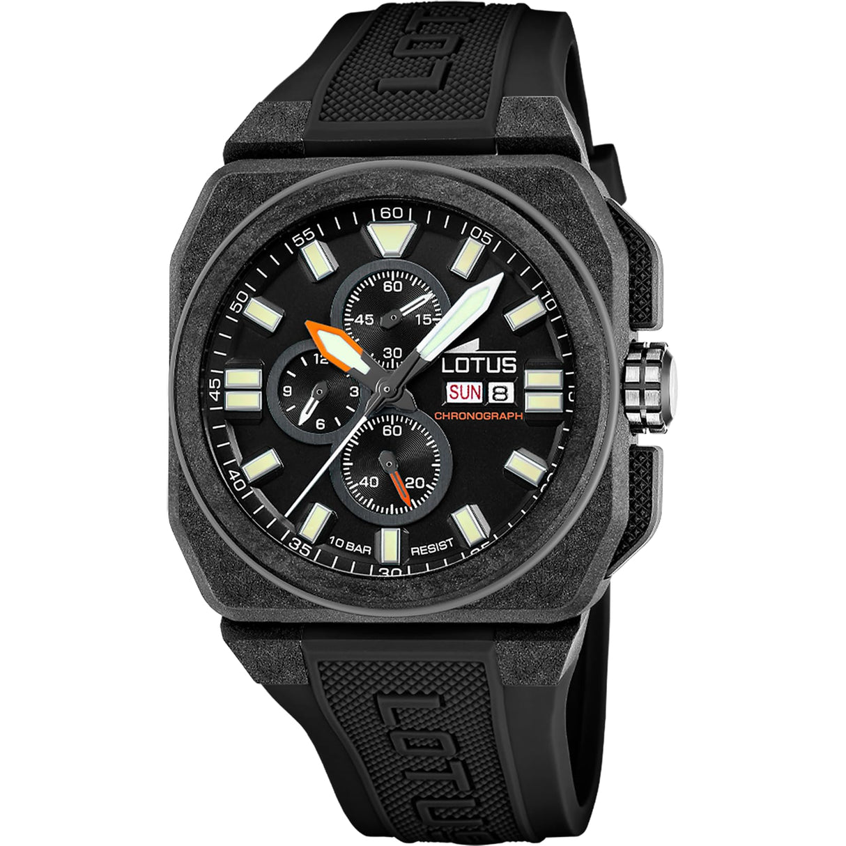 Lotus Reloj Hombre 18976/4 Chrono Caja de Fibra de Carbono Negro Correa de Caucho Negro