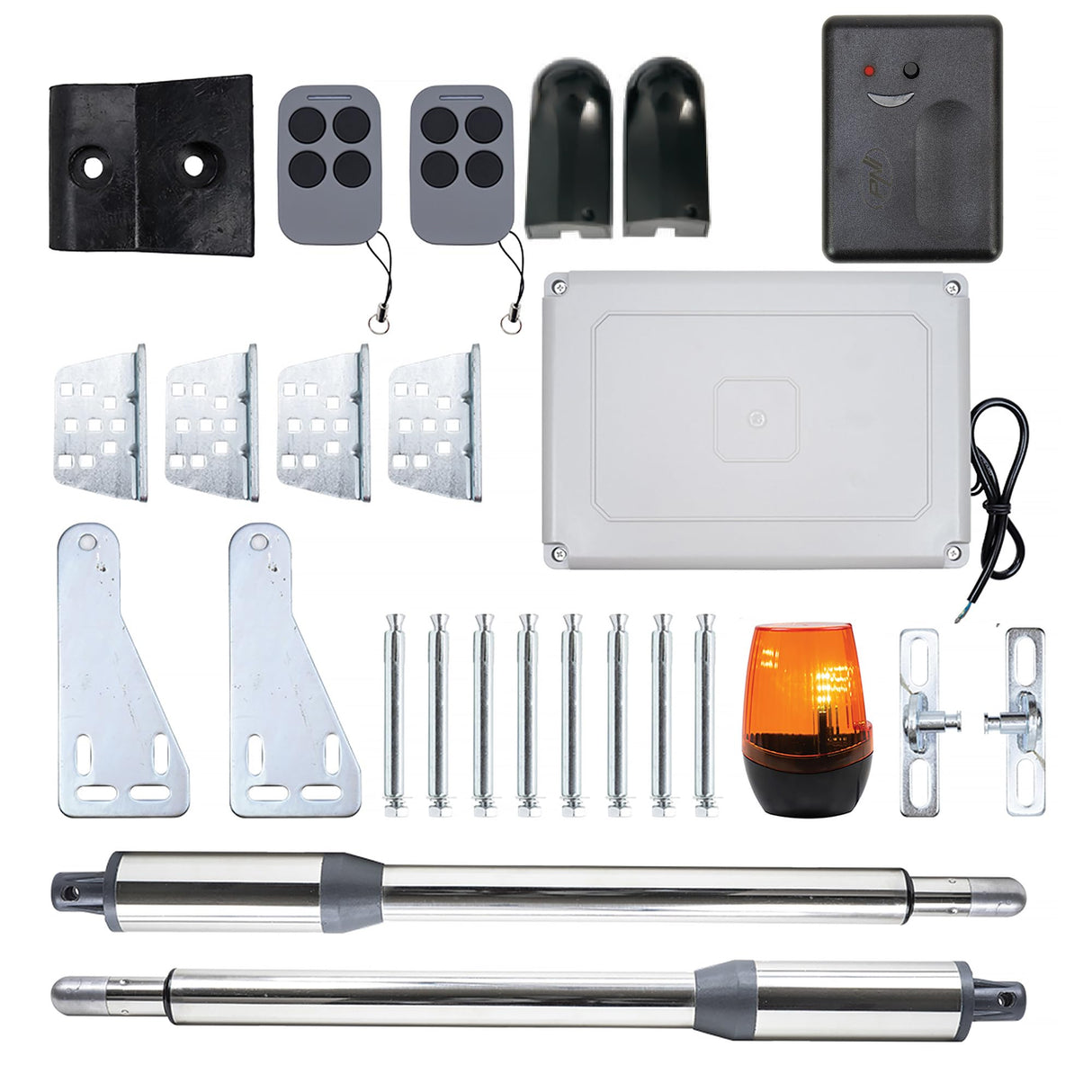 PNI MAB300 - Kit de automatización de Puerta oscilante, 2 Motores de 40 W, Longitud de Puerta 2 x 2,5 m, 200 kg y relé Inteligente PNI SmartHome RG120, aplicación Tuya