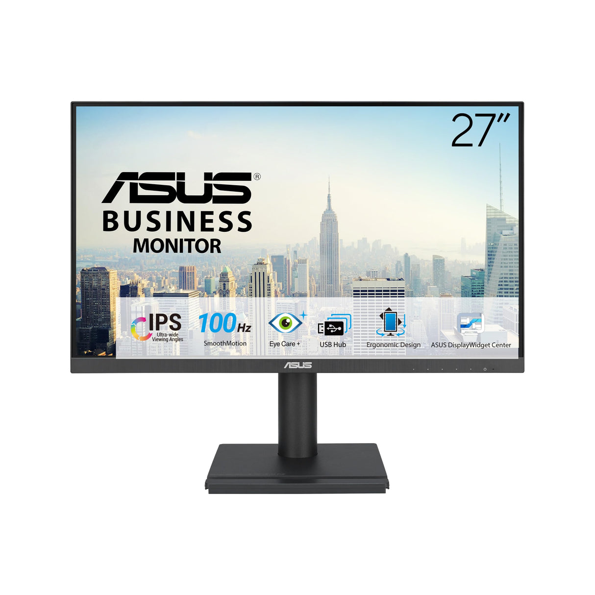 ASUS VA27DQFS Monitor profesional de 27 Pulgadas, IPS, Full HD, sin marco, 100 Hz, Adaptive-Sync, MPRT de 1 ms, HDMI, DisplayPort, VGA, luz azul baja, antiparpadeo, diseño ergonómico, montaje en pared