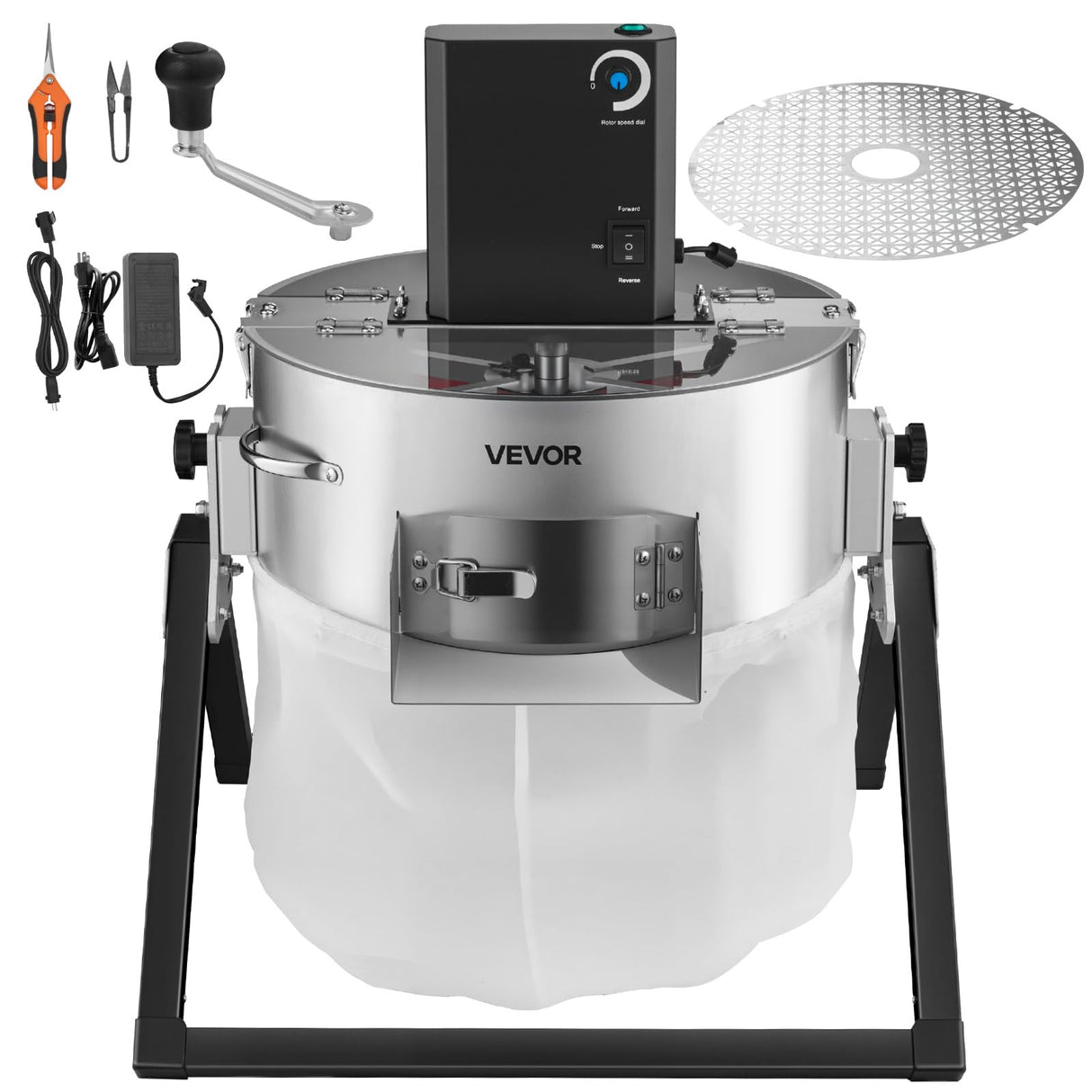 VEVOR Recortadora de Cogollos Eléctrica 370 mm con Cuchilla de Acero Inoxidable Cortador Hidropónico en Seco y Húmedo con Tapa Transparente y Bolsa de Recolección para Brotes, Hierbas Aromáticas