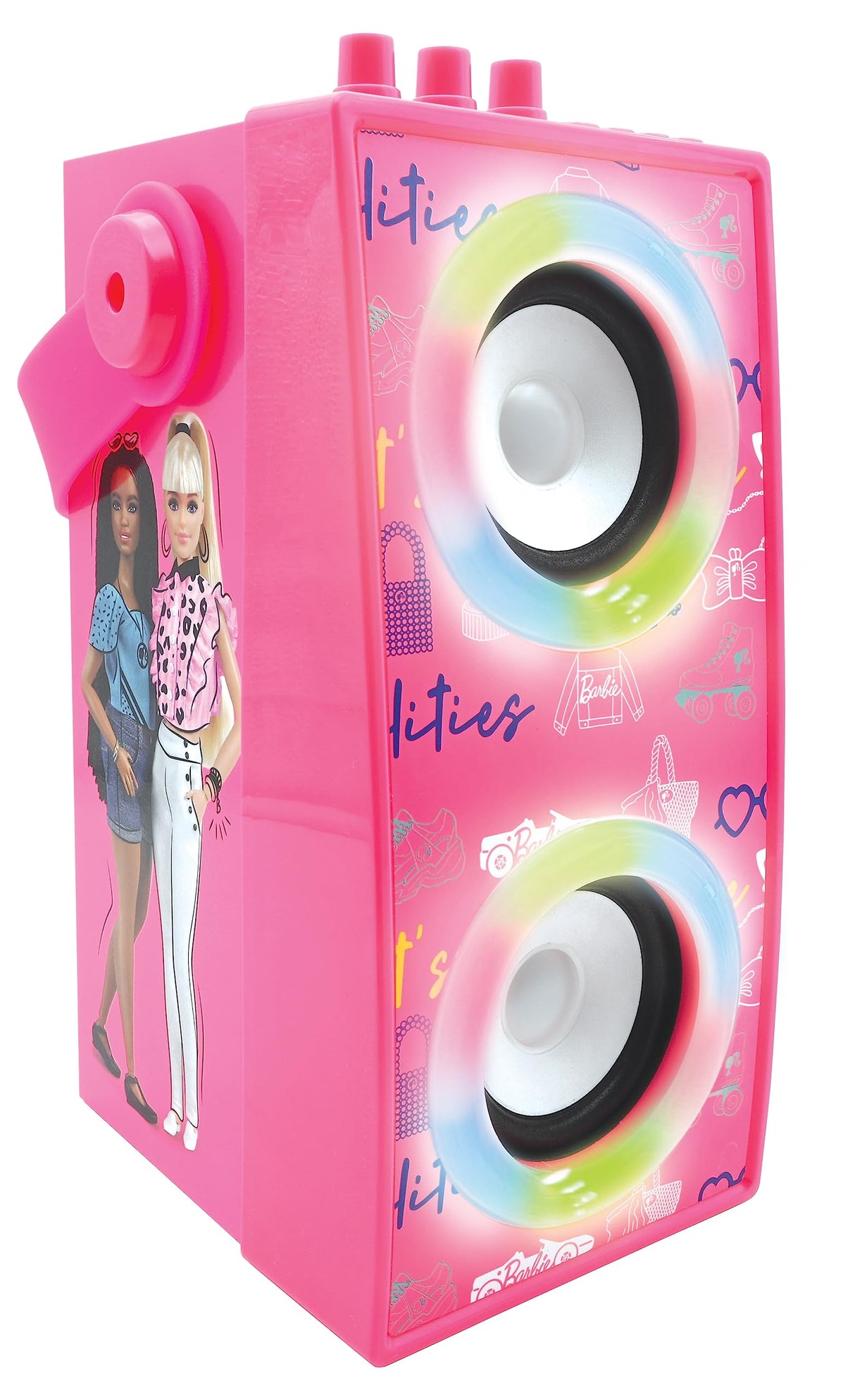LEXIBOOK, Barbie, Altavoz Luminoso Bluetooth portátil con micrófono, Karaoke, Efectos de luz, inalámbrico, USB, Tarjeta SD, batería Recargable, Rosa, BTP180BBZ