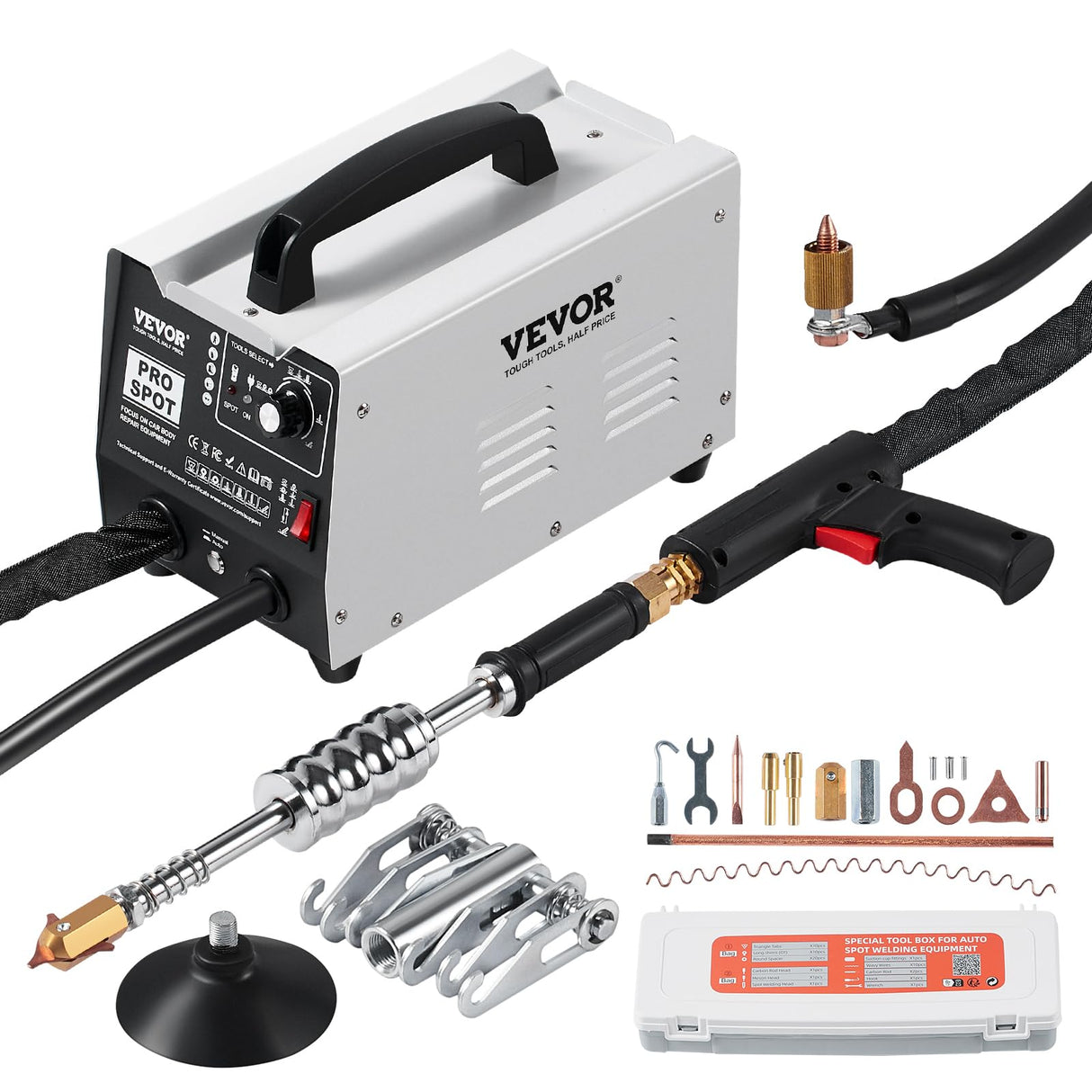 VEVOR Kit de Reparación de Abolladuras con Soldador de Pernos 1,8kW Extractor de Abolladuras con Soldador por Puntos con Soldadura Automática y Manual 7 Modos para Carrocería de Automóvil, Camión