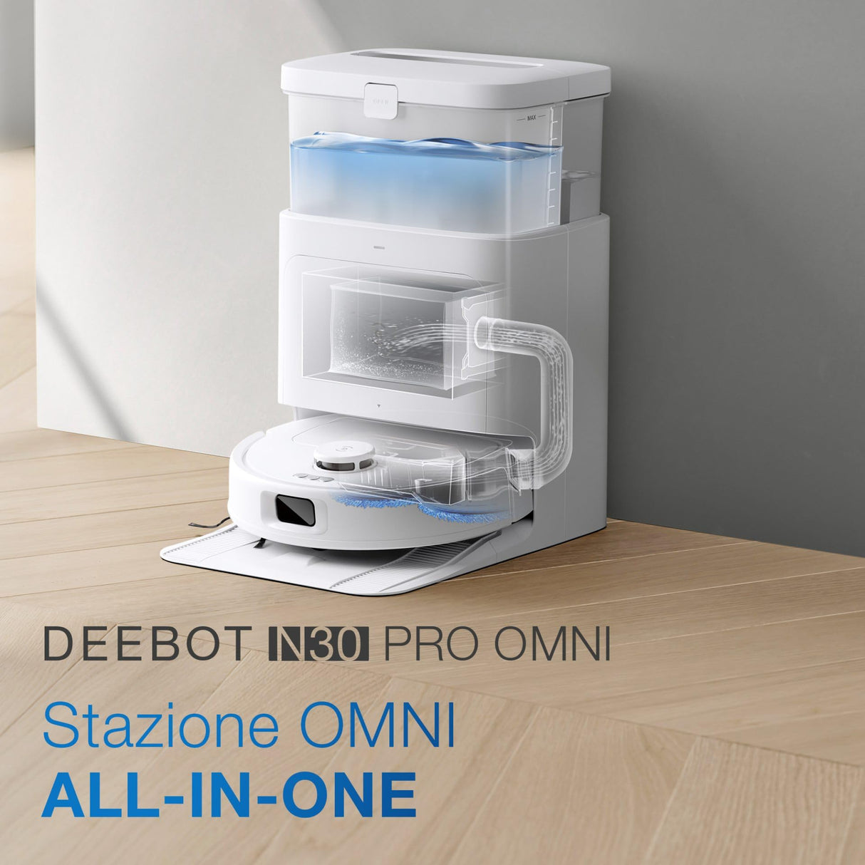 ECOVACS N30 Pro Omni aspriadora Robot con estación Vaciado, Lavada, Secado automáticos, 10 00 Pa, Cepillo antienredos ZeroTangle 2.0, Limpieza Agua Caliente 60 ℃, mopa adaptiva TruEdge, Blanco
