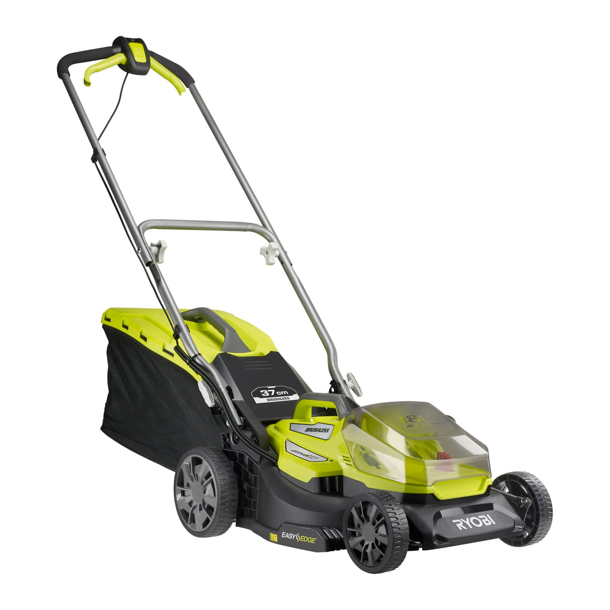 RYOBI - Cortacésped 18V One+ - Brushless/Motor sin Escobillas - Ø de Corte 37cm - Recogida y Mulching - Manillar Ajustable - Bolsa de Recogida 45L - Vendido sin Batería ni Cargador - RY18LMX37A-0