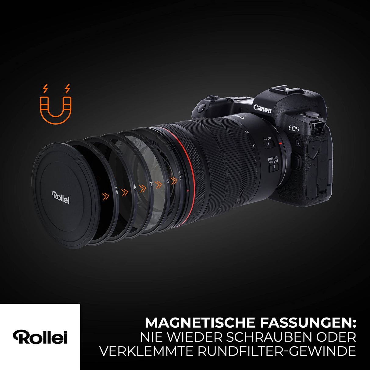 Rollei F:X Pro - Juego de filtros Redondos magnéticos ND Mark II en 62 mm. Juego de filtros magnéticos Rollei Compuesto de CPL, ND8, ND64, ND1000 y Anillo Base magnético, Ideal para la exposición