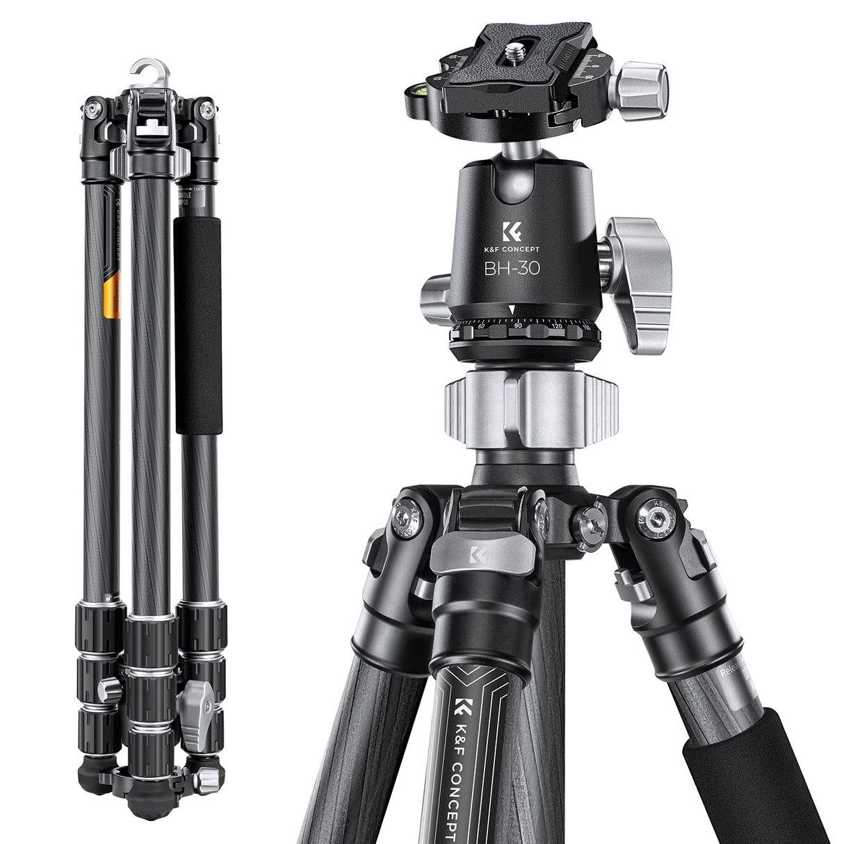 K&F CONCEPT Trípode Cámara,173cm Trípode de Carbono Fotografía Compacto y Professional con 360° Rótula de Bola y Placa de Liberación para Cámara DSLR X254C4