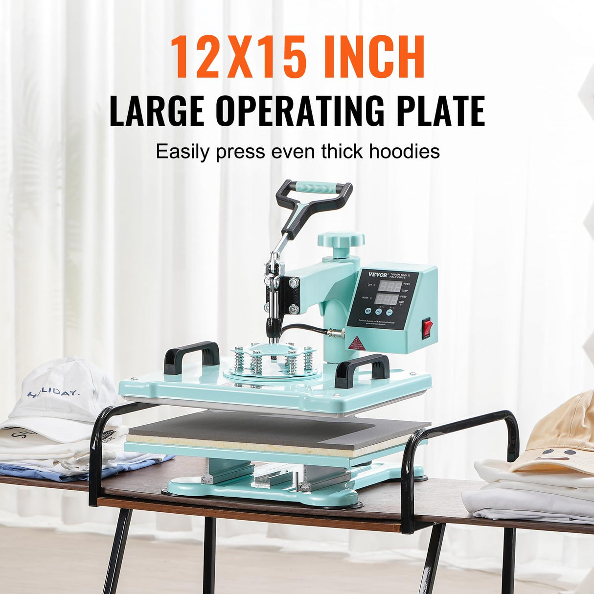 VEVOR 2 en 1 Máquina de Prensado por Calor con Prensa para gorras, 300 x 380 mm, Máquina de Prensa Térmico con Giro de 360° con Control Digital Preciso para Camiseta, Taza, Sombrero y Plato, Verde