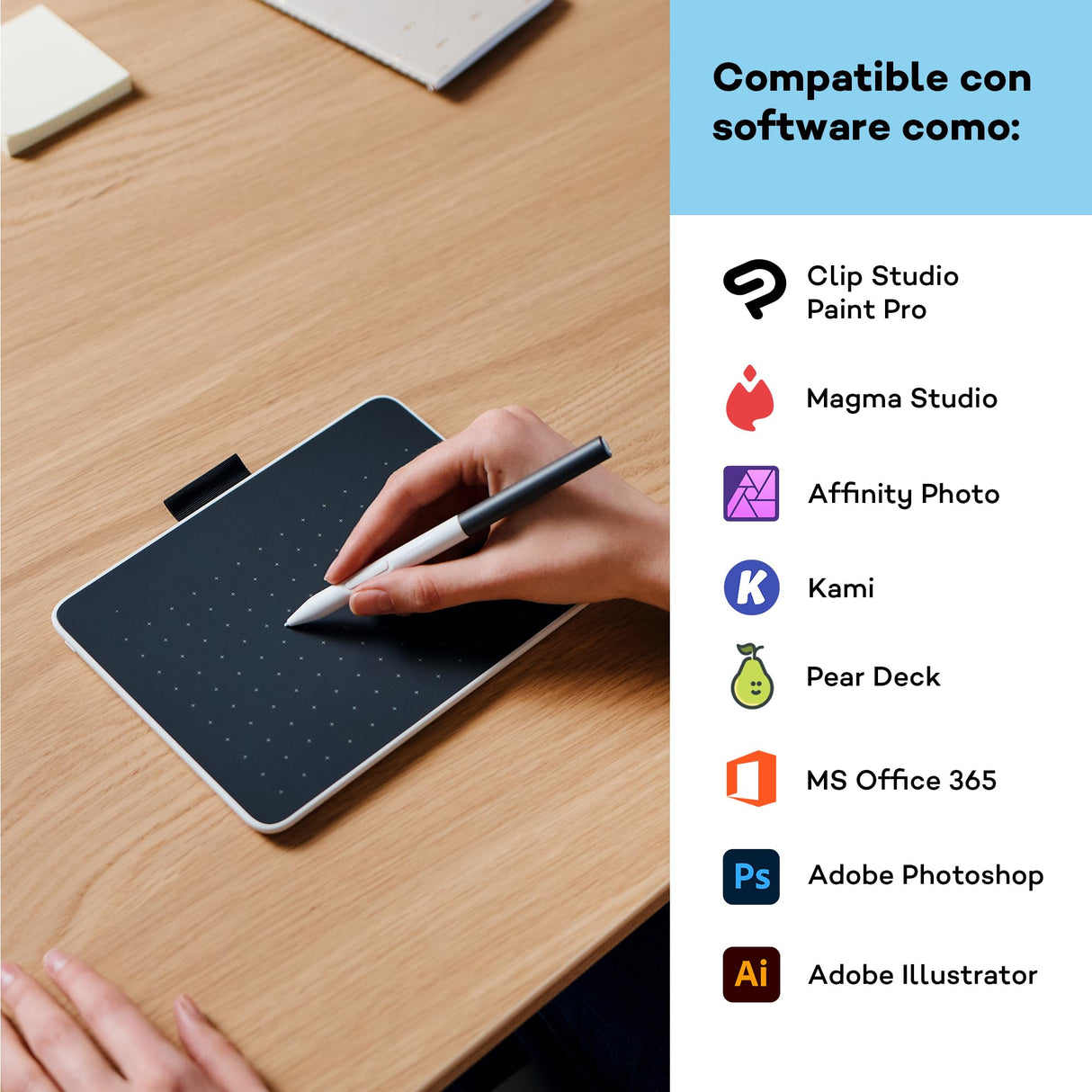 Pen Tablet Wacom One S, Que Incluye un lápiz con tecnología de resonancia electromagnética (EMR) sin Pilas, conexión Bluetooth, para Windows, Mac, Chromebook y Android: Ideal para creativos