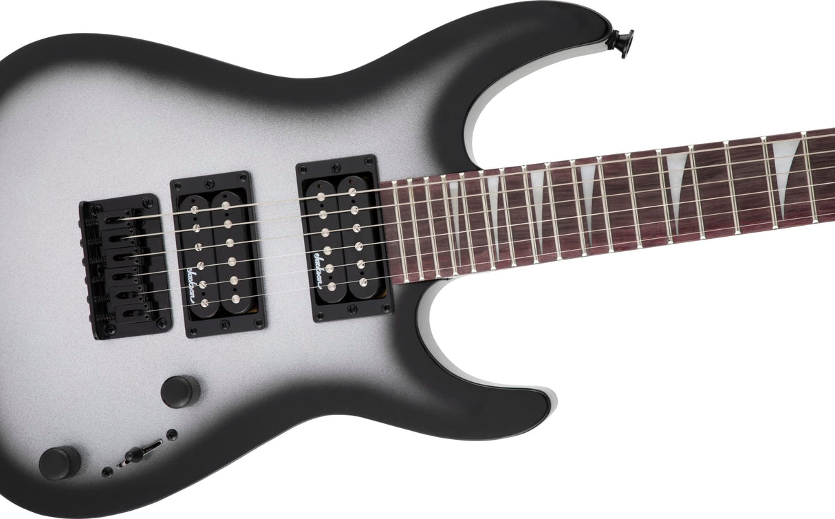 Jackson JS Series Dinky Minion JS1X, diapasón Amaranth, Metallic Silverburst, adecuada tanto para Músicos en Ciernes como para Músicos de Gira Experimentados