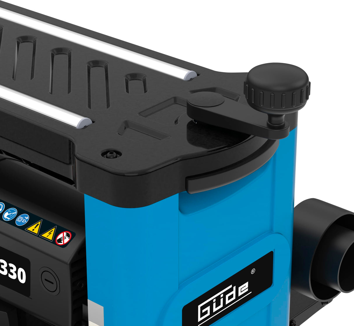 Güde Cepilladora de espesor GDH 330 (1500 W, 2 cuchillas, altura de paso de hasta 152 mm, ancho de paso hasta 330 mm, reducción de virutas de hasta 2,8 mm, mesa de alimentación plegable, colector de
