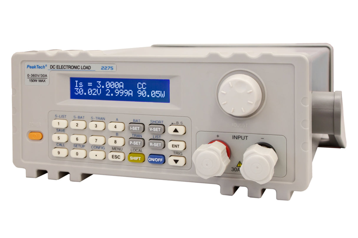 PeakTech 2275 – Carga electrónica de CC programable de 150 W con pantalla LCD, adaptador USB a COM, prueba de carga dinámica, voltajes de CC de hasta 360 V, comprobador de descarga para baterías