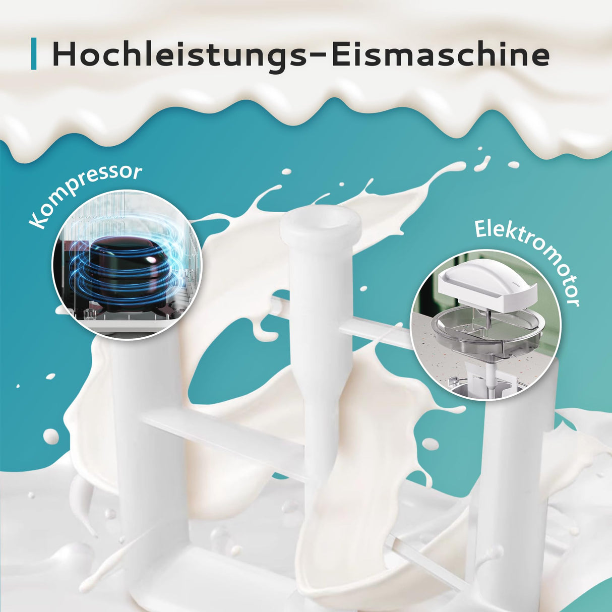 EUHOMY Máquina de helados con compresor, 0,8 L, 100 W, máquina de hielo autorefrigerante, para helados, batidos, yogur congelado, batidos de leche, con cuenco y plantillas de recetas