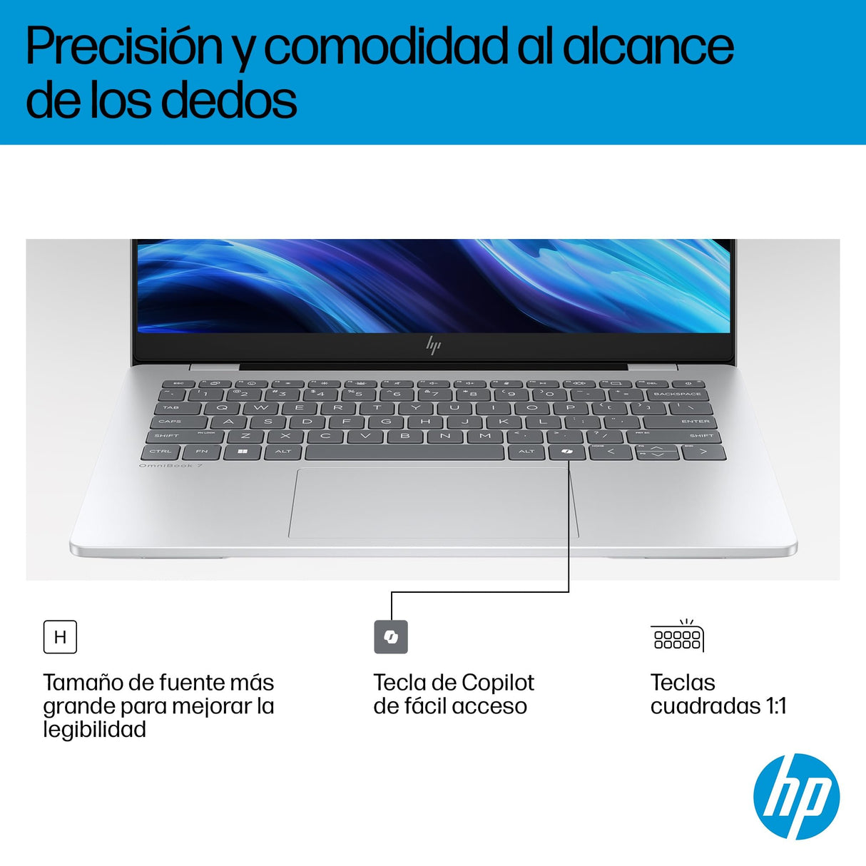 HP OmniBook 7 AI 14" OLED 2K, Ordenador Portátil Intel Core Ultra 7-255H, 32GB RAM, 1TB SSD, Gráficos Intel, Windows 11 Home, Wi-Fi 7, Gris - Teclado QWERTY Español