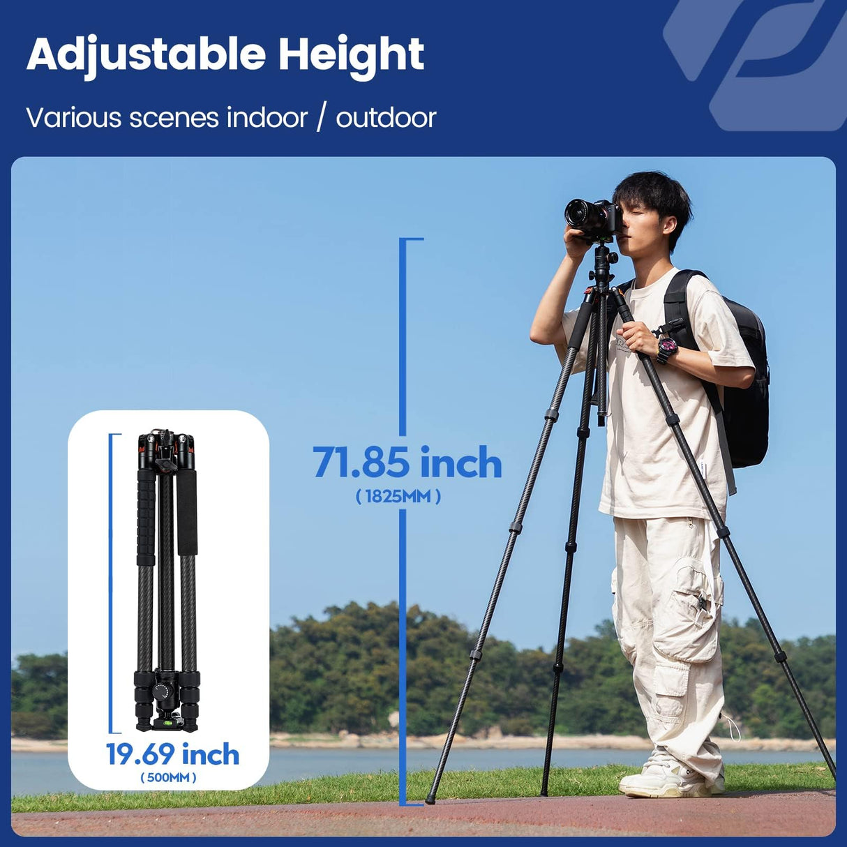 Fotopro Trípode Horizontal para cámara de 75 Pulgadas, Fibra de Carbono, Cabeza de Bola de 360 Grados, Placa de liberación rápida, trípode DSLR para cámara de Viaje, videocámara