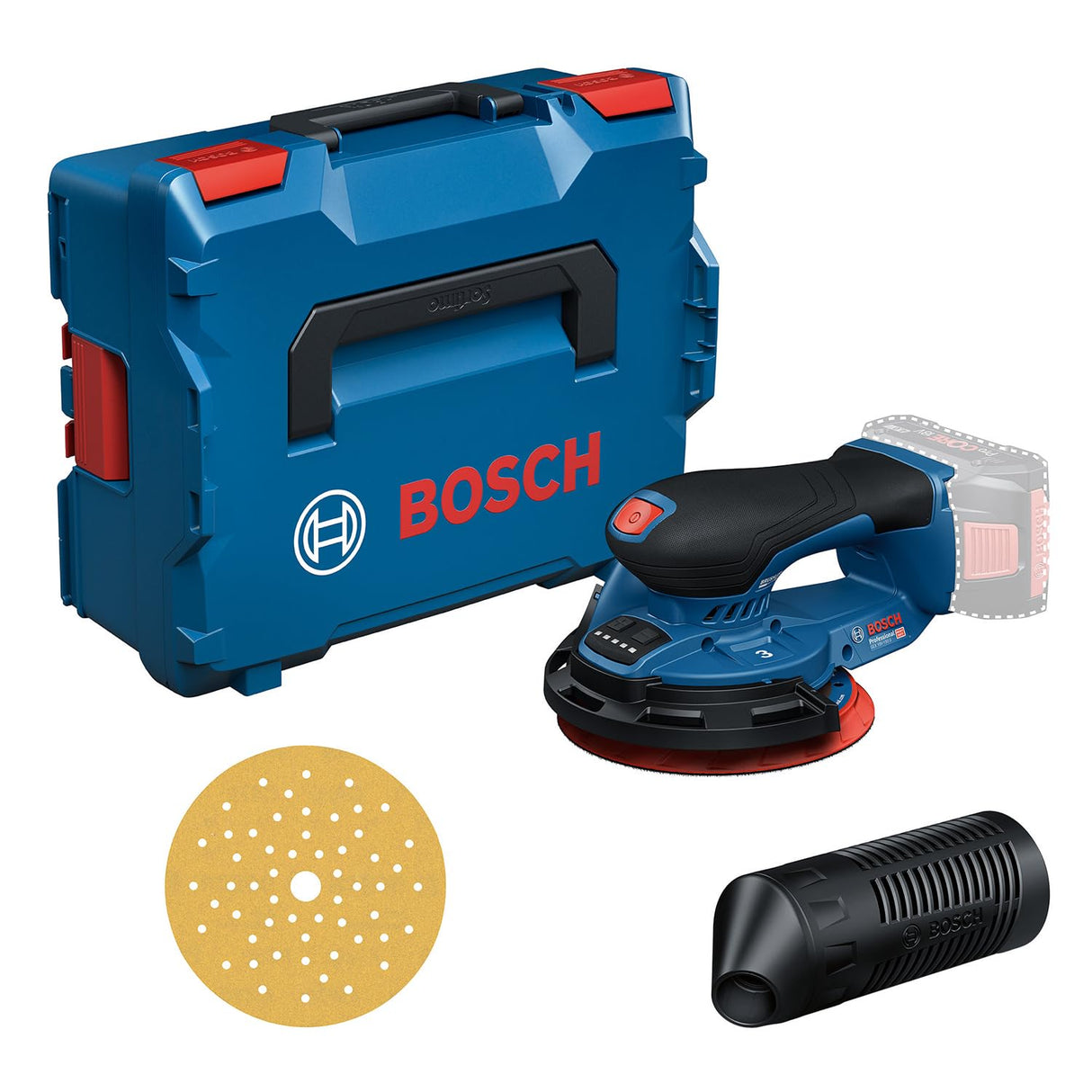 Bosch Professional 18V System lijadora a batería GEX 18V1503 (incl. 1 papel de lija, 1 caja de polvo, 1 anillo de protección, LBOXX 162)