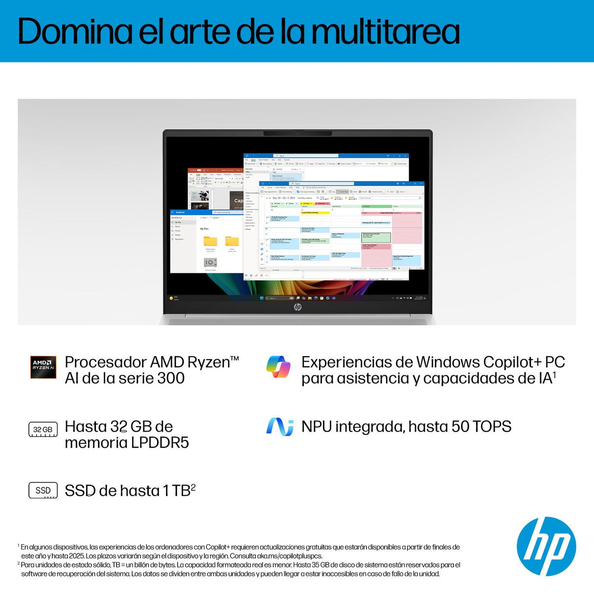 HP OmniBook 5 16″ OLED, Ordenador portátil (Procesador AMD Ryzen AI 7 350, 32GB RAM, 1TB SSD, Gráficos AMD Radeon 860M, Windows 11 Home) Azul - Teclado QWERTY Español