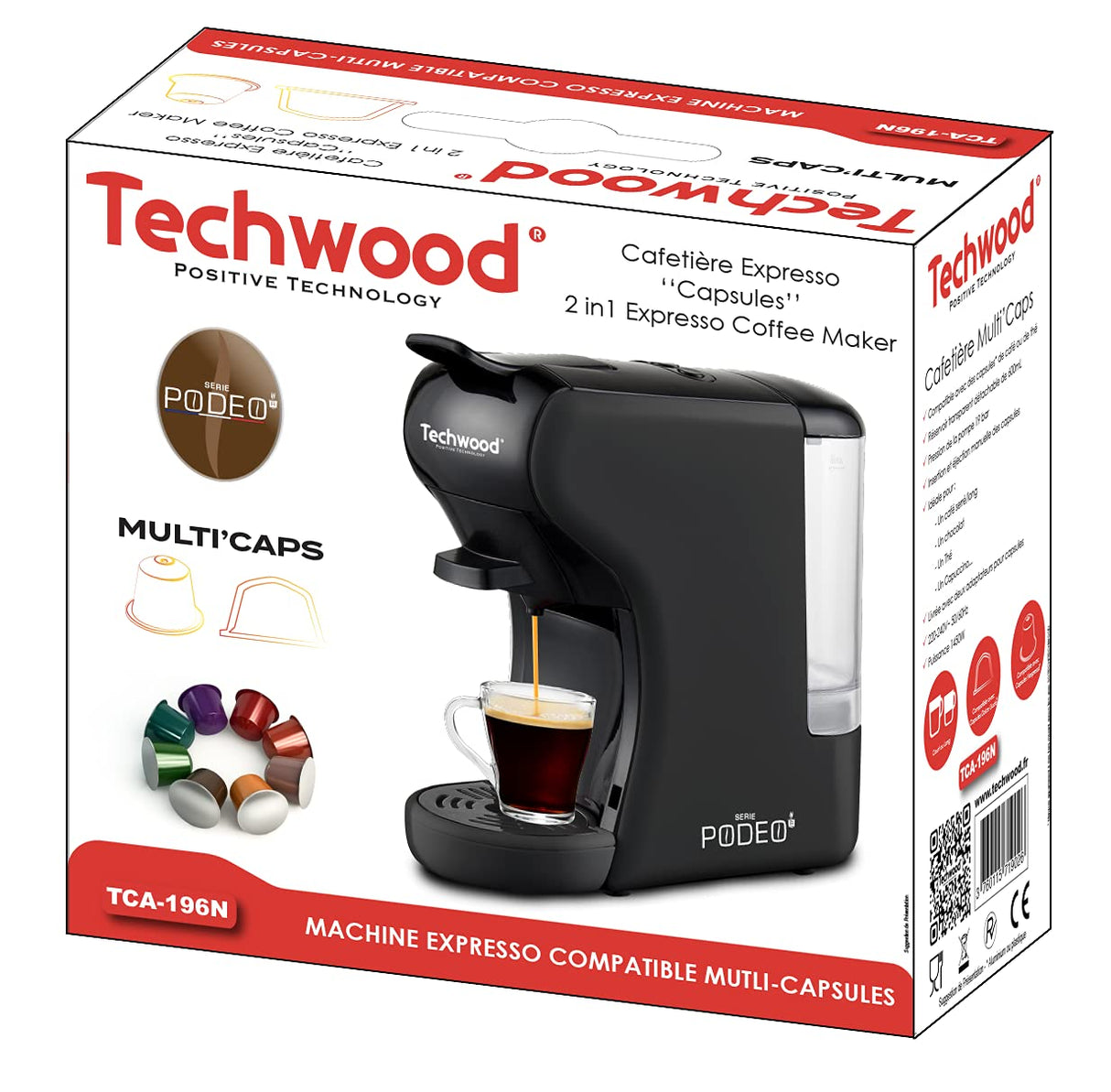 Techwood TCA-196N, Cafetera de café (varios cápsulas), color negro