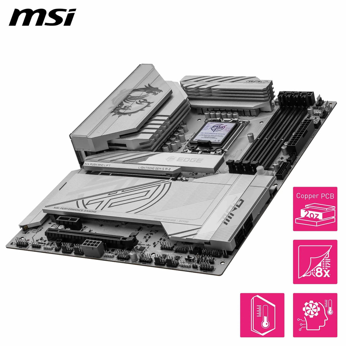 MSI MPG Z890 Edge TI WiFi, ATX - para procesadores Intel Core Ultra (Serie 2), LGA 1851 - VRM SPS 90A, Memoria DDR5 (9200+MT/s OC), PCIe 5.0 y 4.0 x16, M.2 Gen5, Wi -Fi7, LAN 5G