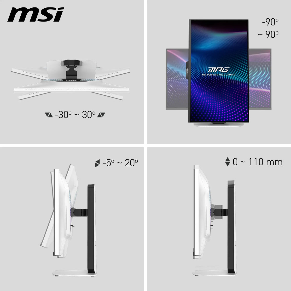 MSI MPG 274URDFW E16M Monitor gaming 4K UHD de 27 pulgadas, 3840x2160 IPS rápido, 0,5 ms, DisplayHDR 1000, Mini-LED, Modo dual, HDMI 2.1, DP 1.4a, USB C 98WPD, Ajustable en inclinación, altura, Blanco