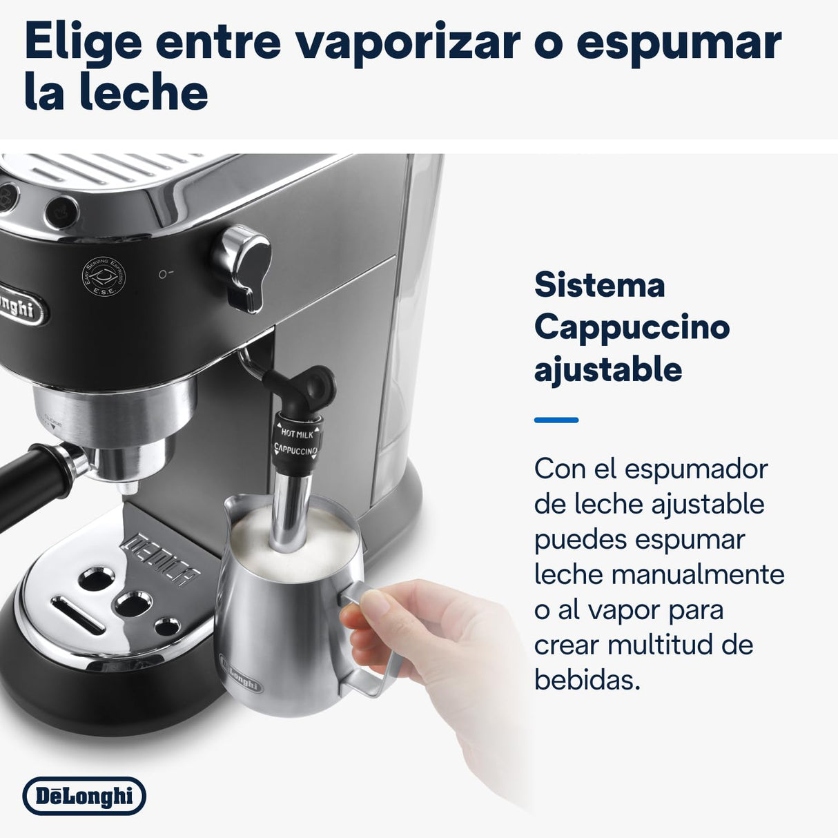 De'Longhi Dedica - Cafetera de Bomba de Acero Inoxidable para Café Molido o Monodosis, Cafetera para Espresso y Cappuccino, Depósito de 1.3 Litros, Sistema Anti-goteo, EC685.BK, Negro