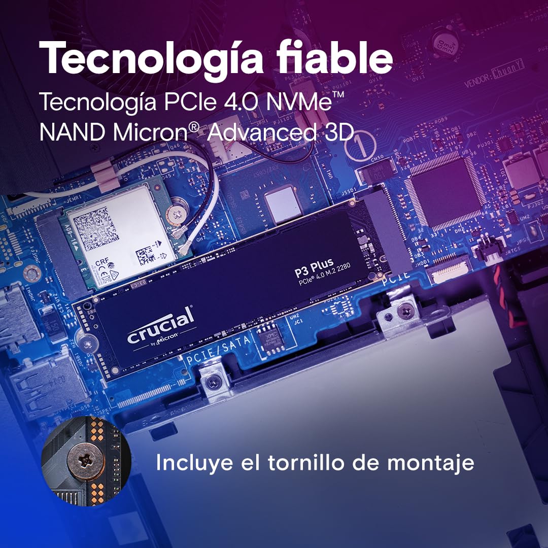 Crucial P3 Plus SSD 2TB PCIe Gen4 NVMe M.2 SSD Interno, Disco Duro SSD, hasta 5.000 MB/s, Compatible con Ordenador Portátil y de Sobremesa - CT2000P3PSSD801