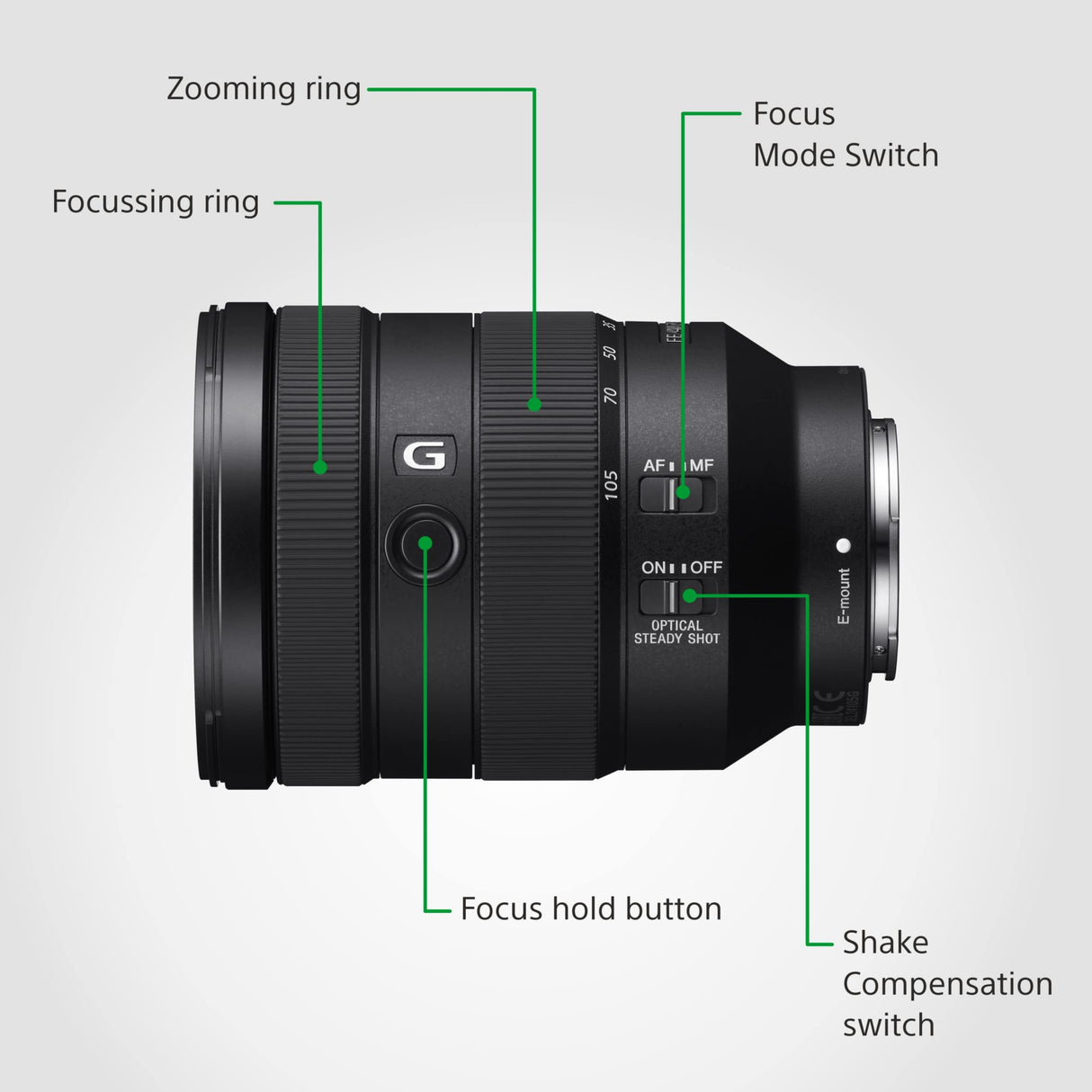 Sony Lente zoom de color negro constante SEL24105G de marco completo con montura en E de 24-105 mm F4