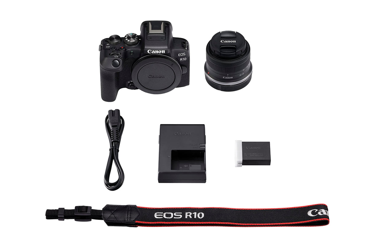 CANON EOS R10 Cámara Mirrorless + Objetivo RF-S 18-45 mm F4.5-6.3 IS STM, Cámara Evil APS-C (24,2 MP) -4 EV, Vídeo 4K 60 fps, Dual Pixel CMOS AF II, Pantalla Táctil de Ángulo Variable, Negro