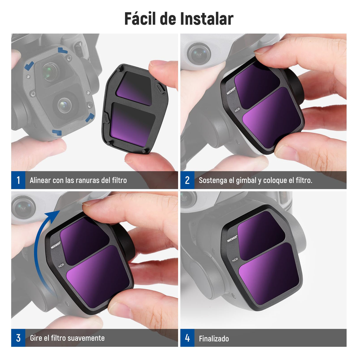 NEEWER Filtros ND Set Compatible con dji Air 3S, Paquete de 4 ND8+ND32+ND128+CPL Polarizador Circular de Densidad Neutra Accesorios para Drones Seguros Vidrio Óptico HD Multicapa Delgado, FL-A85