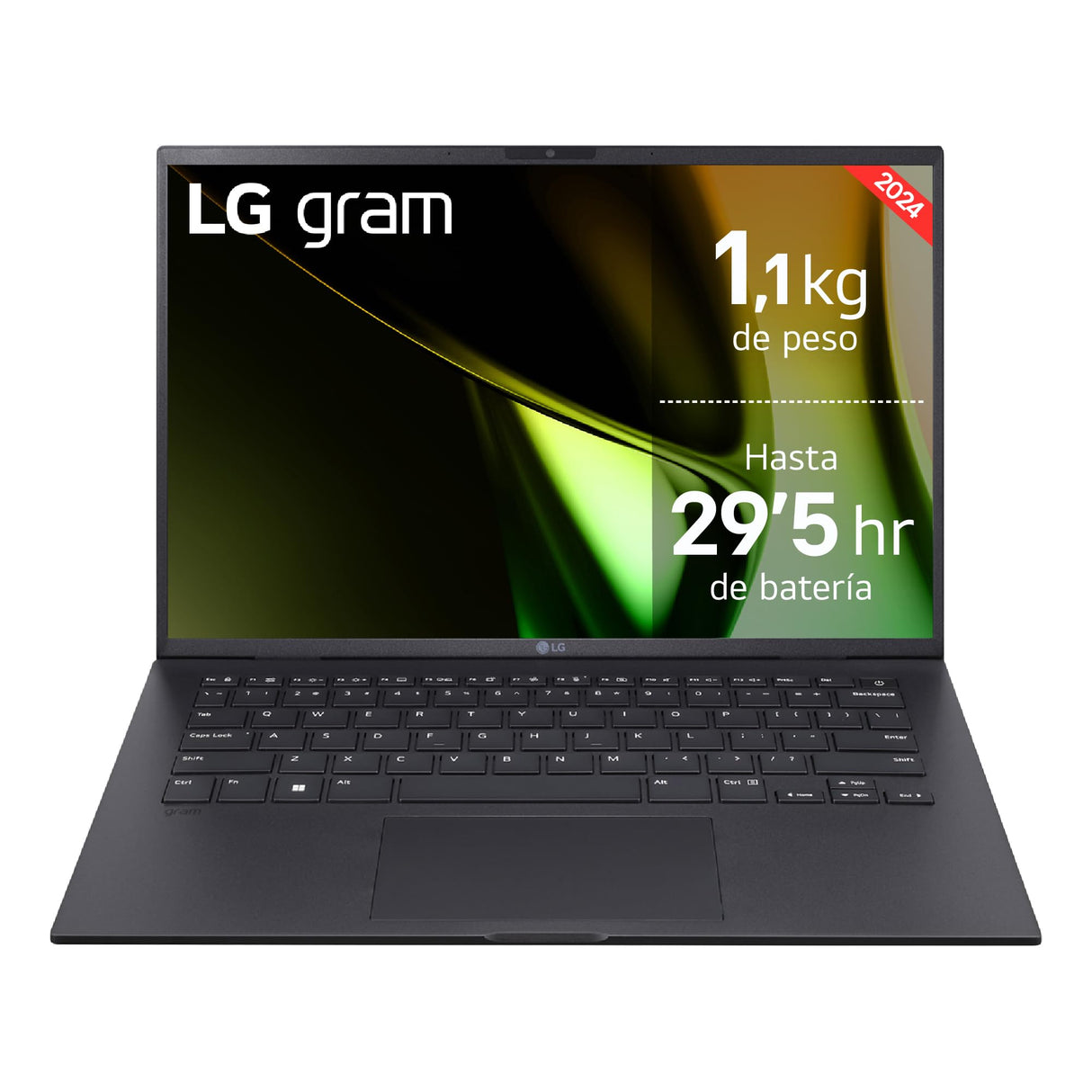 LG Gram 14ZD90S-G.AX75B - Portátil Ultraligero de 35.5 cm (14") 1920x1200, Panel IPS Antirreflejo, Intel Core Ultra 7, 16 GB RAM, 512GB SSD, 1,120 g, Batería hasta 29.5 h, FreeOS, Negro Obsidiana