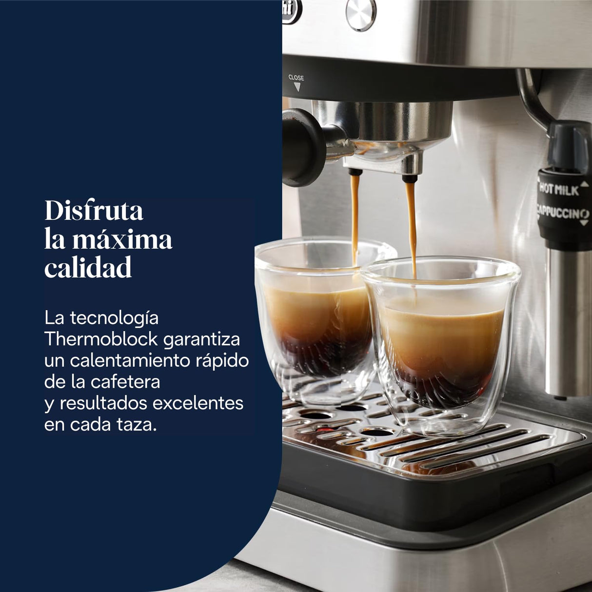 De'Longhi Classic EM450.M, Máquina Café Manual con Varilla Vapor, Máquina Espresso con Bomba Barista, Boquilla para Capuchino, Filtro Doble Pared, 15bar, Taza Hasta 13cm, Acero Inoxidable/Metal